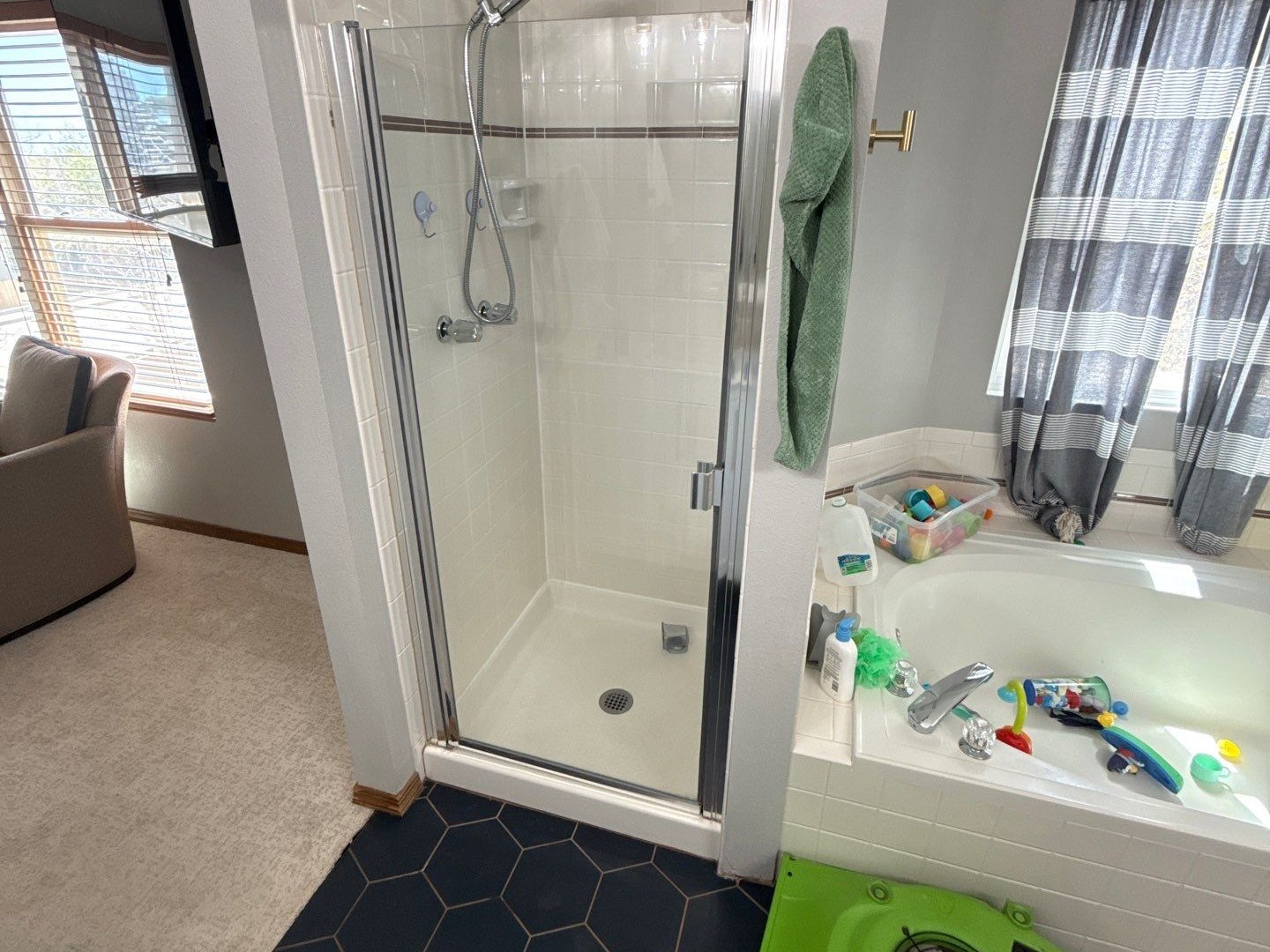 Finished bathroom shower that appeared clean at the surface.