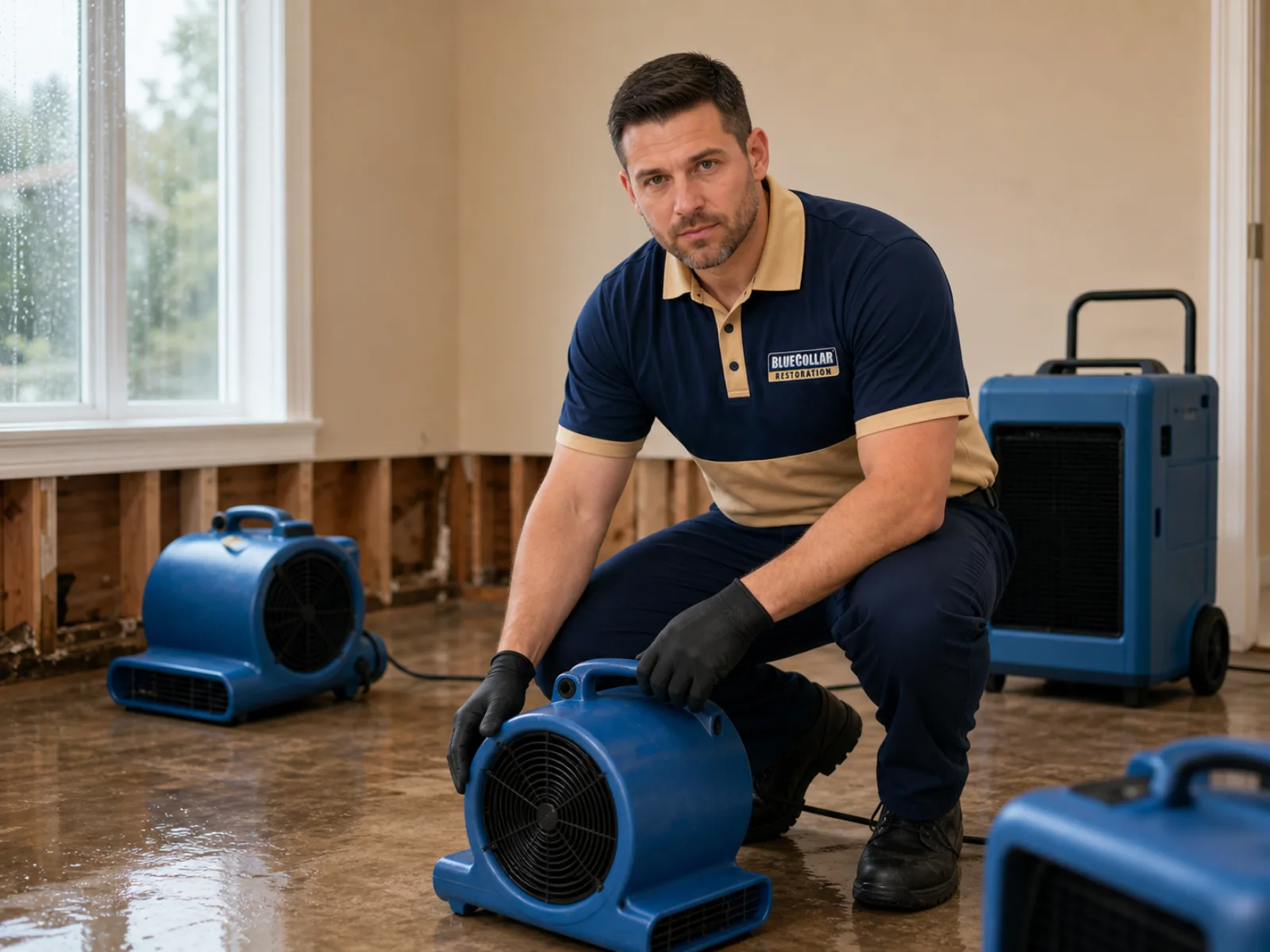 Blue Collar technician ready for local restoration service work.